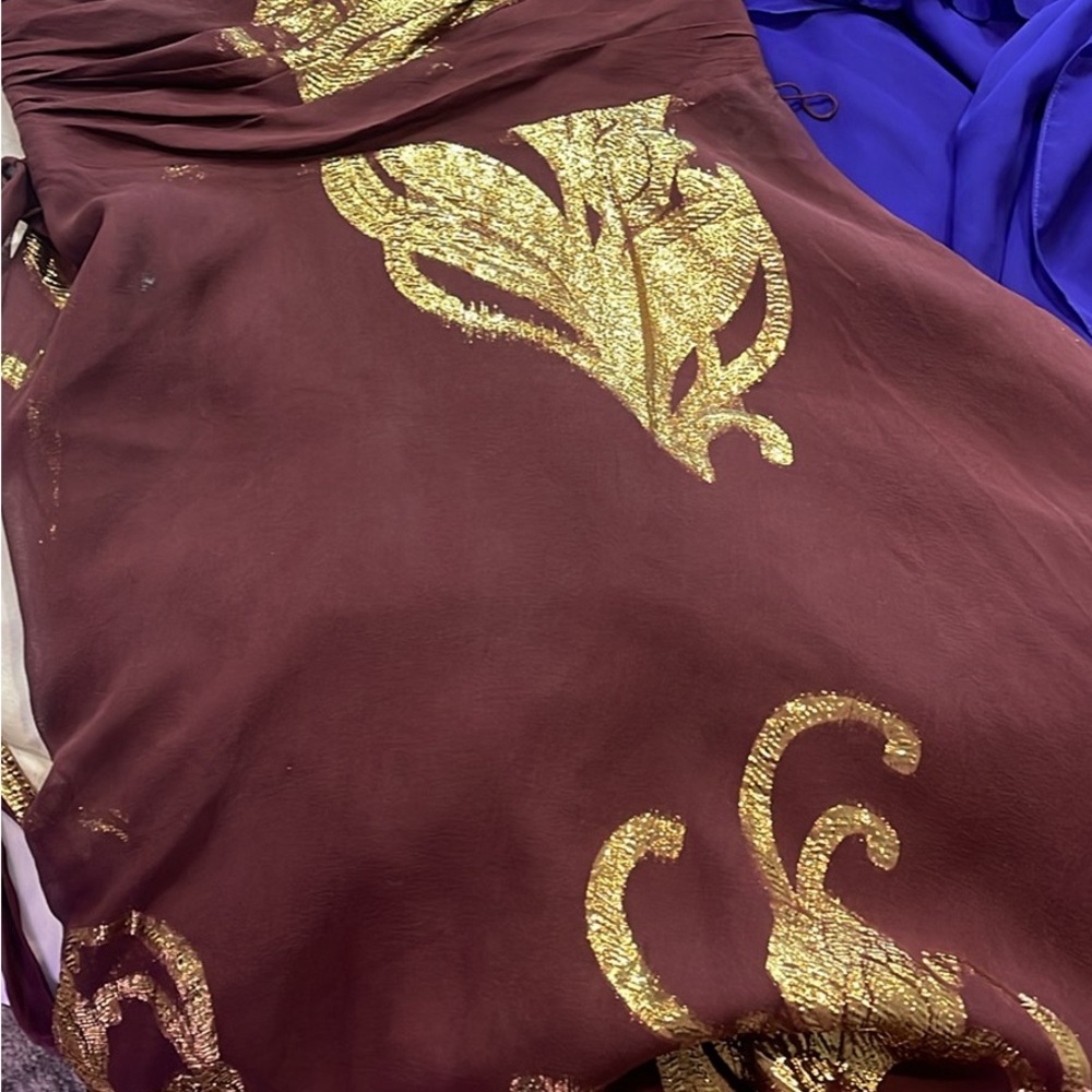 17 Never worn prom bridal wedding dresses size 4 maroon and gold. Royal purple